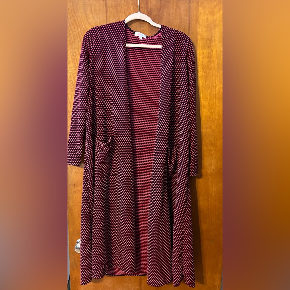Pink and Black Polka Dot Long Cardigan